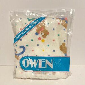 Vintage Baby Blanket Owen Teddy Bear Fleece Crib Bow Polka Dot Acrylic USA New